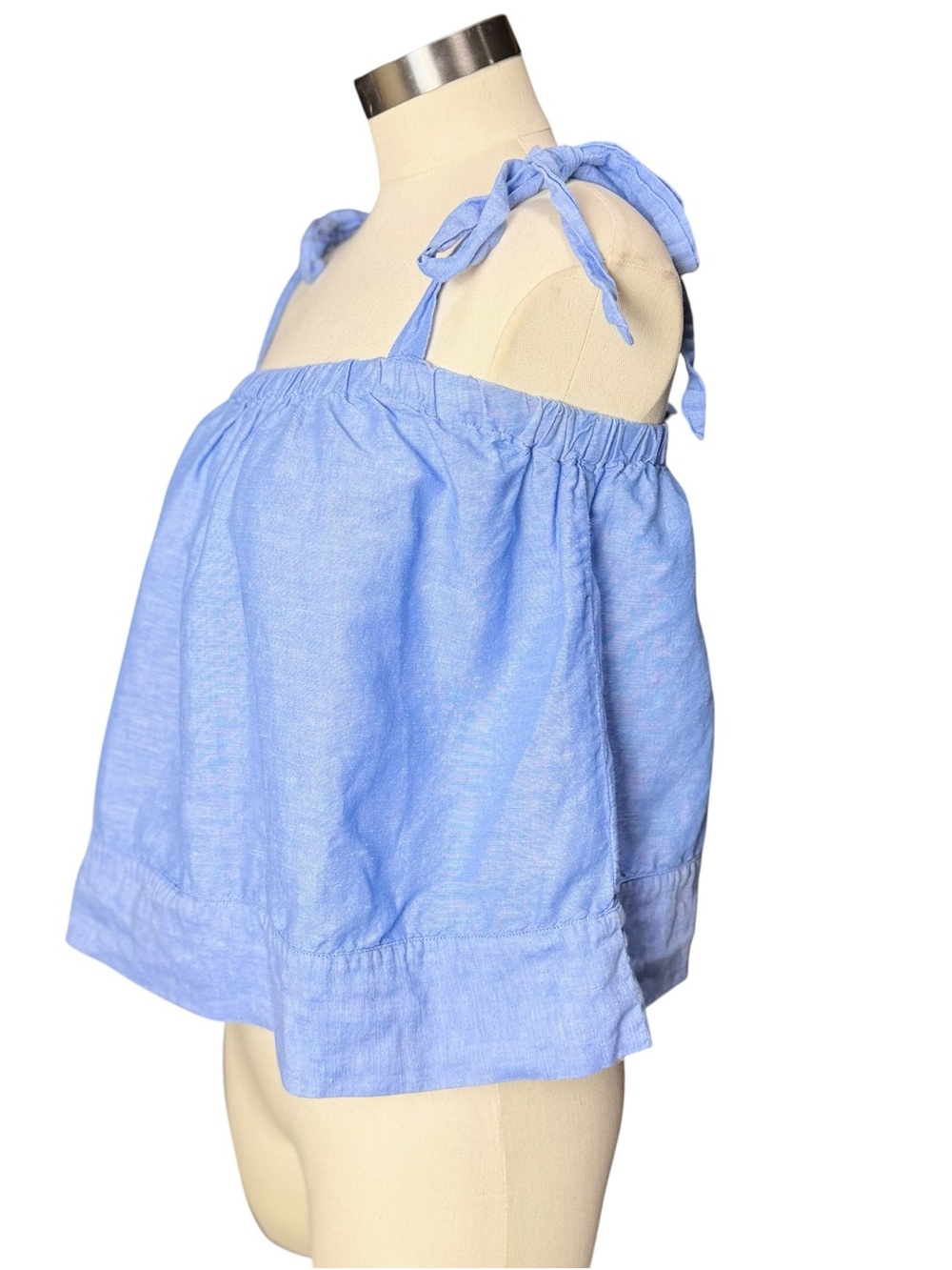 J.Crew Chambray Blue Tie Strap Linen Blend Tank Coastal Summer Medium - Picture 8 of 12